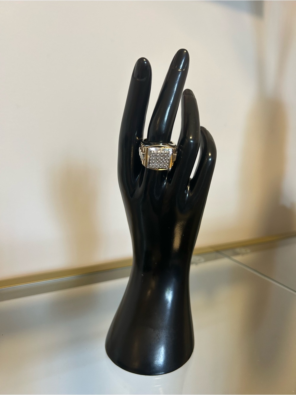 Men's Two-tone CZ Pave Square Ring - Gold over .925 Sterling Silver - Size 9